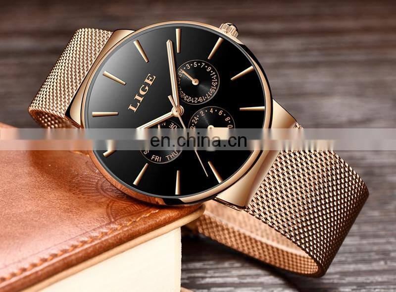 Top Brand LIGE Watches Men Super Slim Mesh Stainless Steel Luxury Casual Quartz Clock Ladies Wristwatch Relogio Feminino