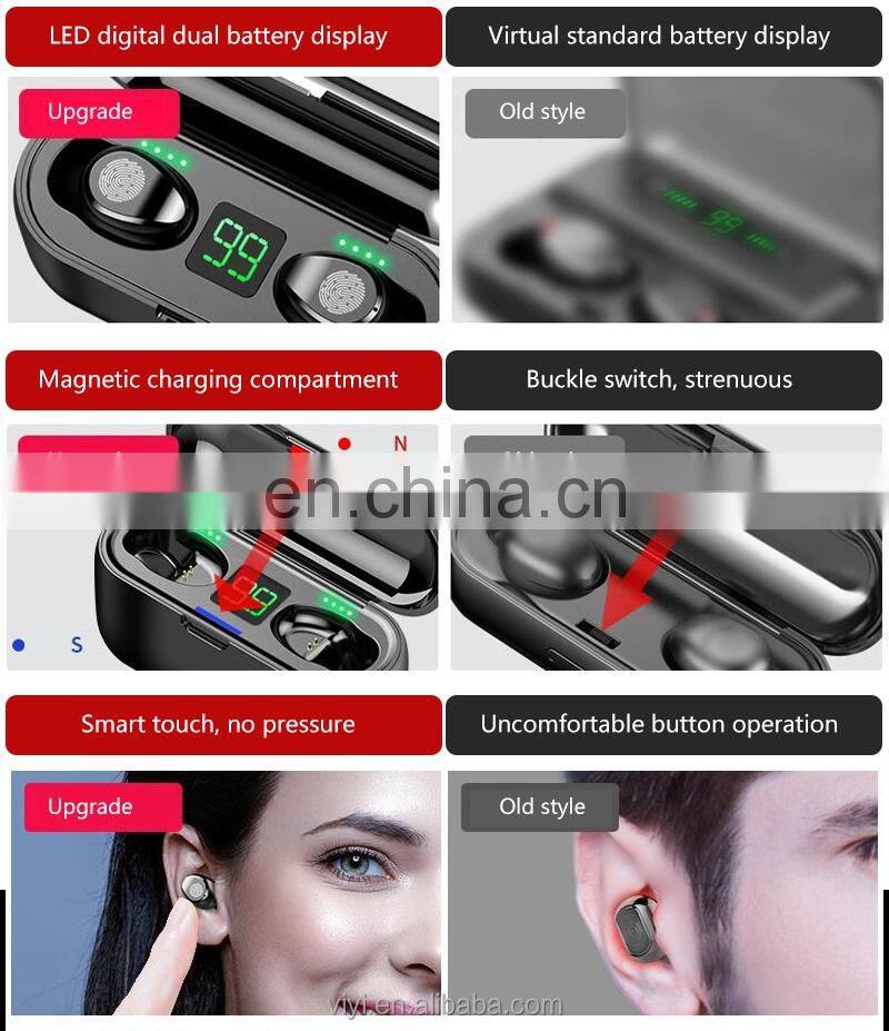 Mini bass wireless earbuds F9 LCD display blutooth earphone with power bank audifono f9-34 tws auriculares