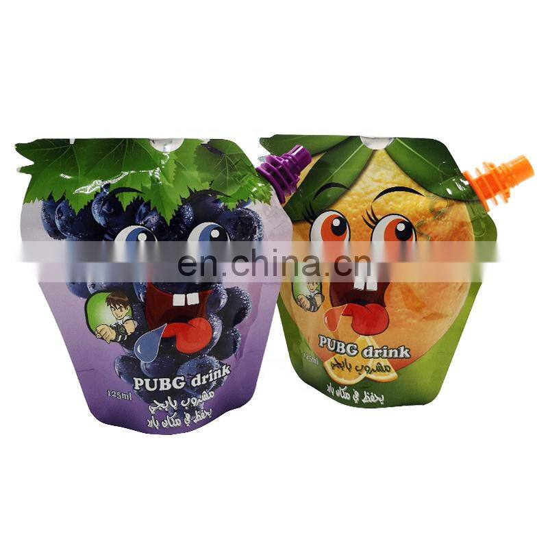 Juice packaging shaped pack 125ml custom liquid stand up spout pouches plastic food grade aluminum foil doypack