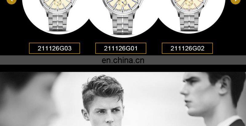 SINOBI Business Men's Watch Top 316L Stainless Steel Case & Band Calendar Date Week Display 1126G Montre Homme