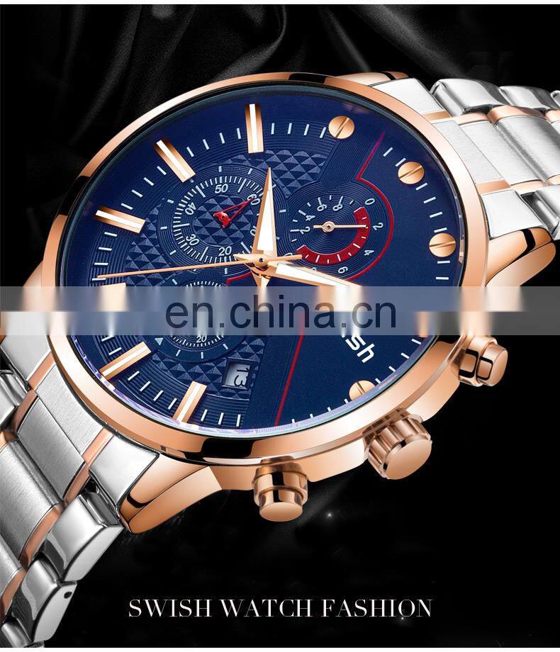 SWISH 0025 Top Brand Luxury Men Watches Waterproof Stainless Steel Wristwatch Men's Chronograph Casual Quartz Watch