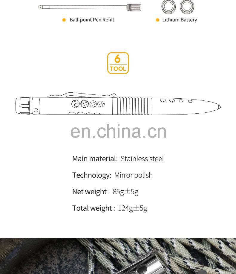 High Quality Stainless Steel with LED Lamp Outdoor Multifunctional Tactical Pen Outdoor self-defense Tool