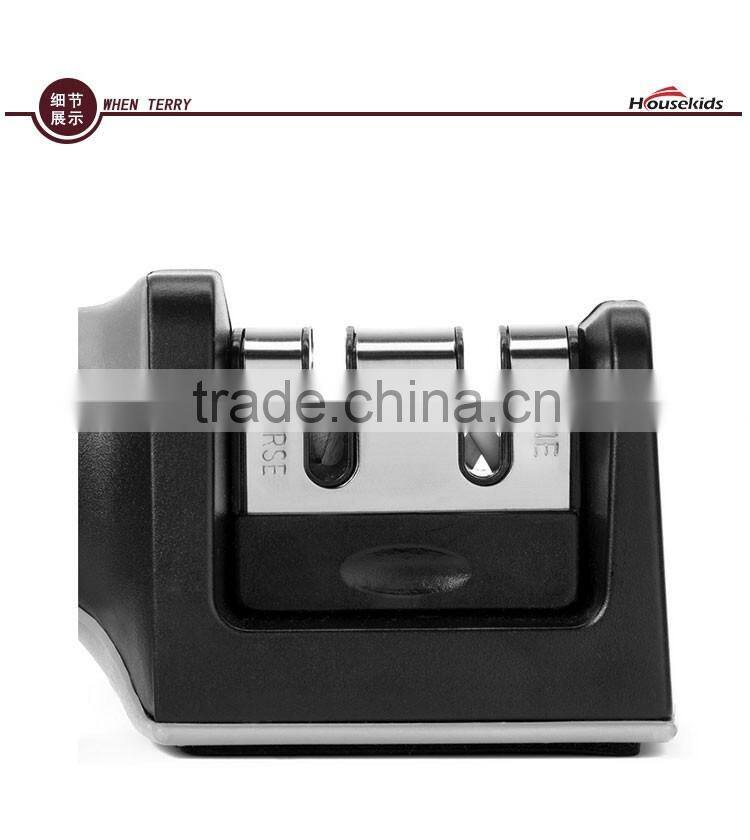 Kitchen Knife Sharpener 2 Stage Easy Grip Black Grey Finish Sharpening & Honing Straight Edge Stainless Steel Knives