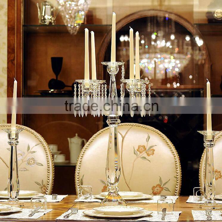 Clear crystal glass long stem candle holder for wedding centerpieces decoration