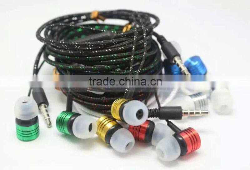 Cheap 1M Gold Red Green Silver Headphone Headset Braided Earphone with Mic For Mobile Phone