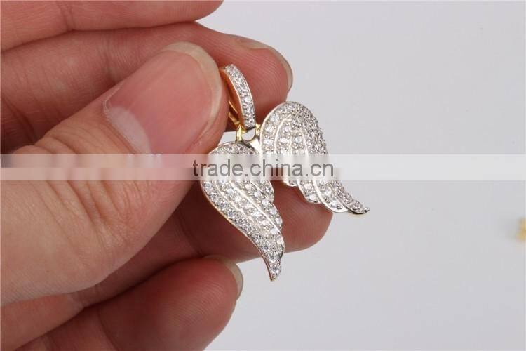 2016 newest style 925 silver angel wing pendant hip hop costume jewelry