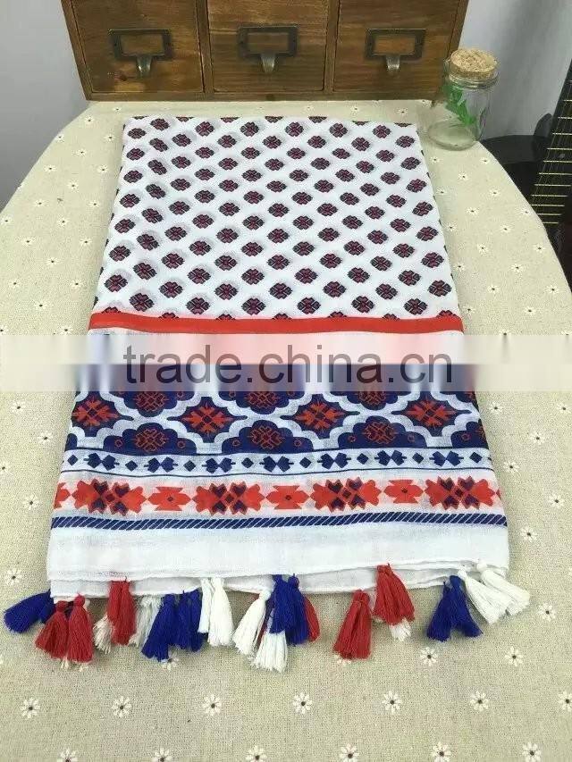 2016 New Digital Print Tassel Brim Lady Women Head Scarf Muslim