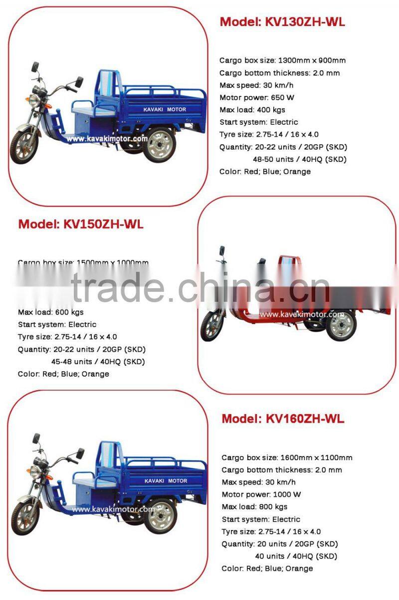 Guangzhou Kavaki Cargo Tricycle 48V 60V Lead-acid Battery Three Wheeler Cargo Rickshaw