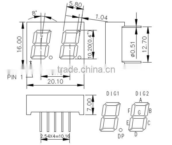 High Brightness DIP FND 7 Segment LED Display 0.43", 2 Digit Display 0.43" Red Color