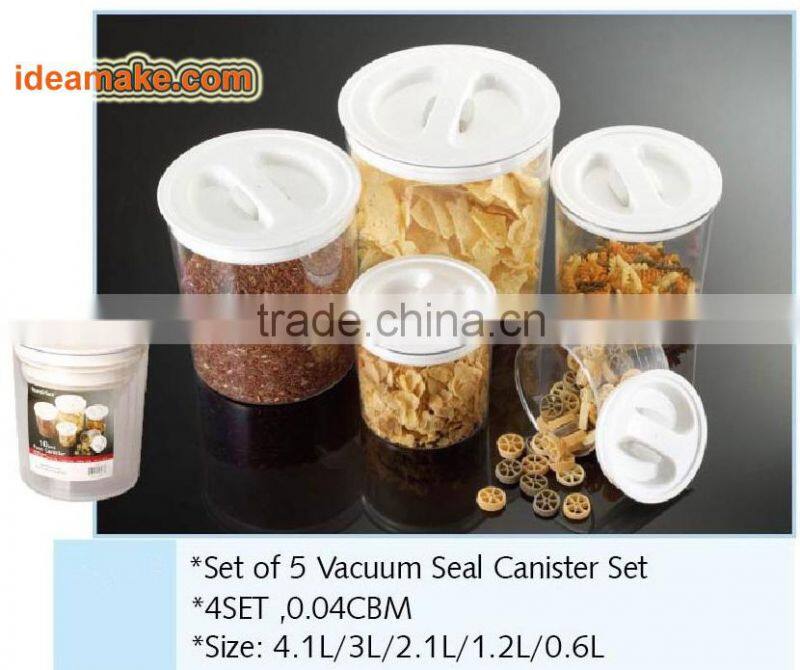 2015 new hot selling Set of 5 Vacuum Seal Canister Set BPA free FDA approved round food container