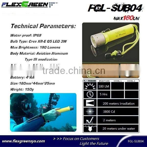 stainless steel head AA battery q5 LED diving torch