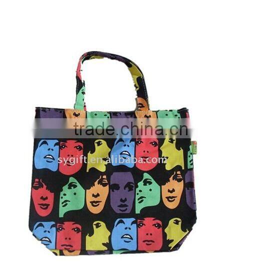 Fashion style Foldable full color printing reusable bag shopping printed eco bag conference custom print cotton tote bag