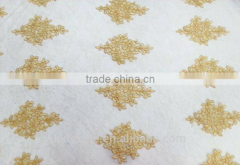 Tulle Material Gold Cording Swiss African lace for party dress