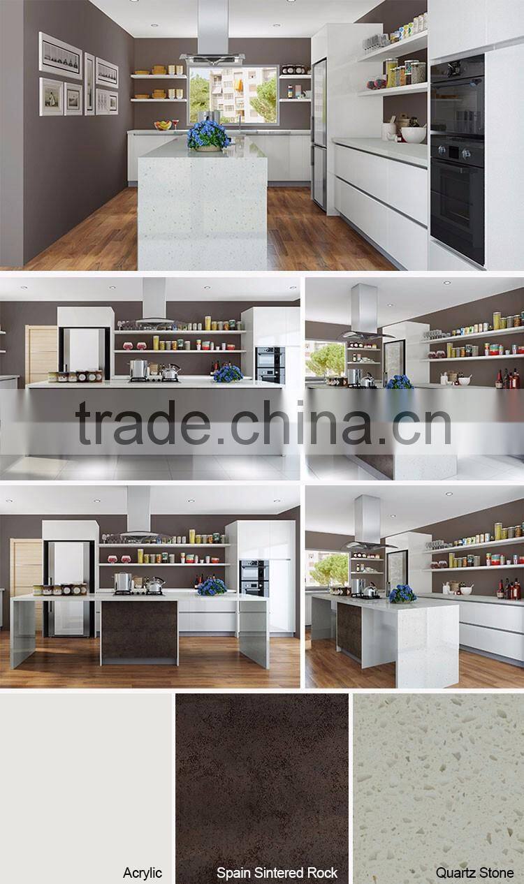 Oppein Acrylic and Unique Spain Sintered Rock Modern White Kitchen Cabinet