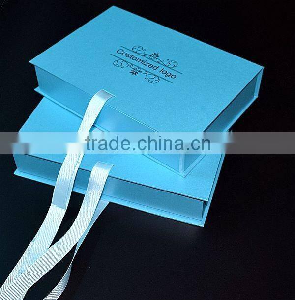 Top sale blue small folding gift hat shoe box with ribbon close