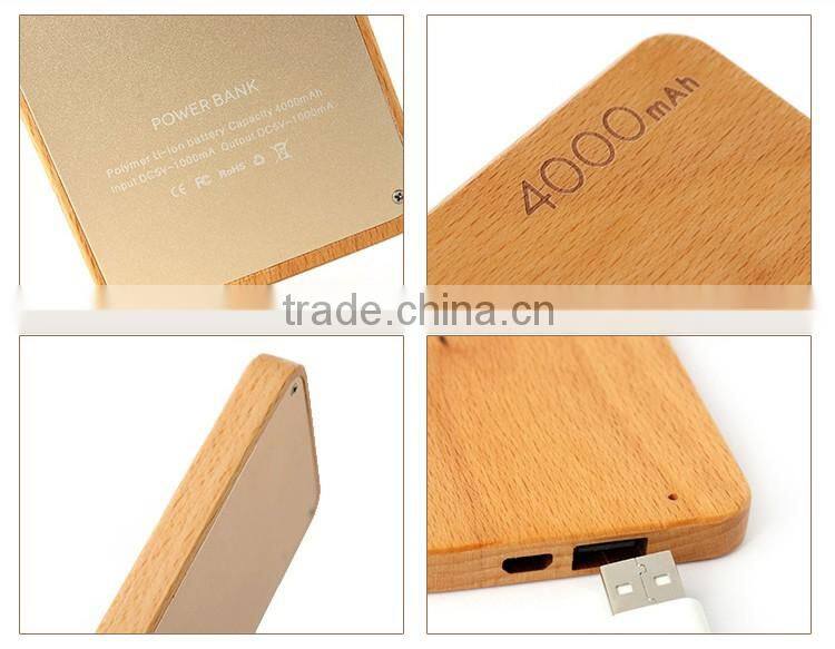 2016 newest portable 4000mah wooden rohs power bank charger