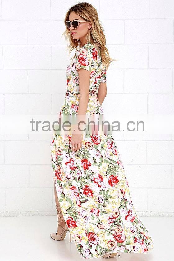 Ivory Floral Print Wrap Long Dress Latest Western Dress Designs Photos