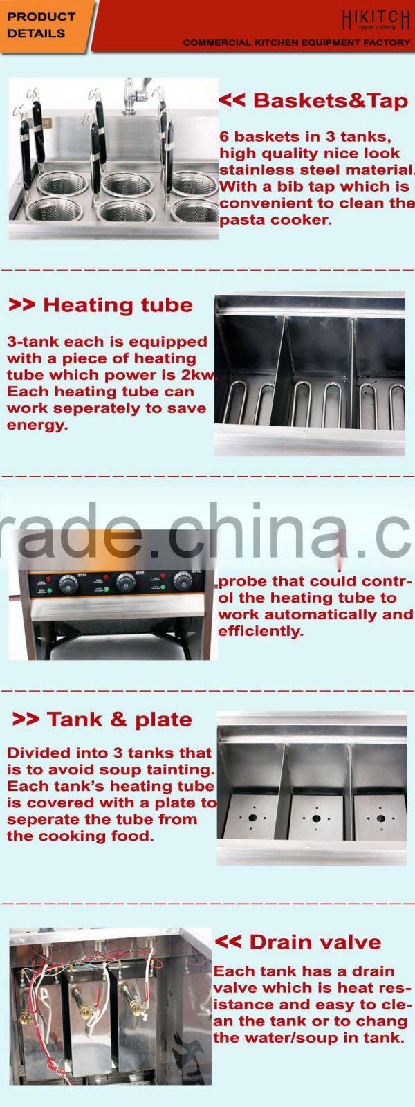 6 Basket 6KW electric pasta cooker noodle cooking machine stainless steel.