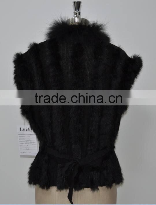women fashion knitted real raccoon fur vest LK16F013
