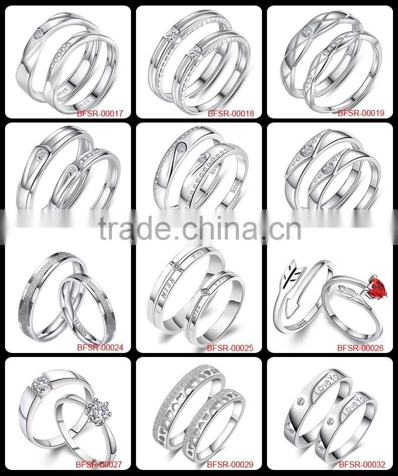 925 Sterling Silver Cubic Zirconia Wedding/Engagement/Promise Adjustable Couples Rings