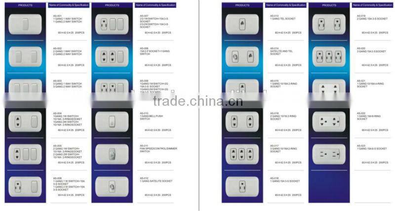 South American 1 gang wall switch and socket