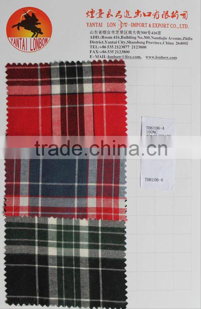 wholesale high quality 100%cotton check shirts fabric for man and lady