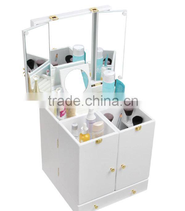 Oversized mirror cover wooden Desktop jewelry skin-care products cosmetic storage box with open front