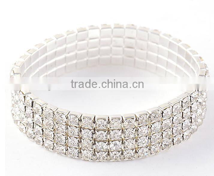 promotional 4 rows clear stretch rhinestone crystals bridal bracelet