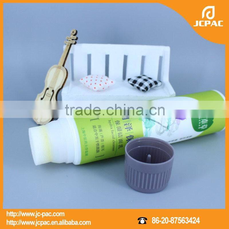 plastic cosmetic tube used for facial cleanser with sponge applicator
