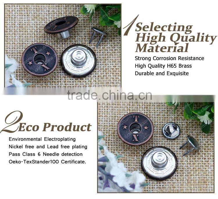 Ecofriendly antique copper double pin jeans button denim button