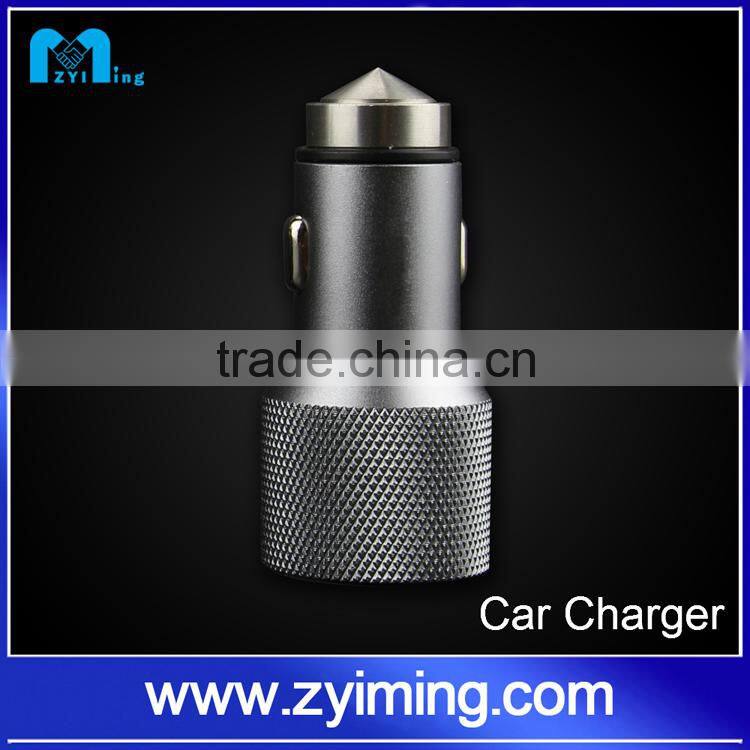 Zyiming newest design stainless steel car charger usb 5V 3.1A dual usb car charger for mobile phone and pad