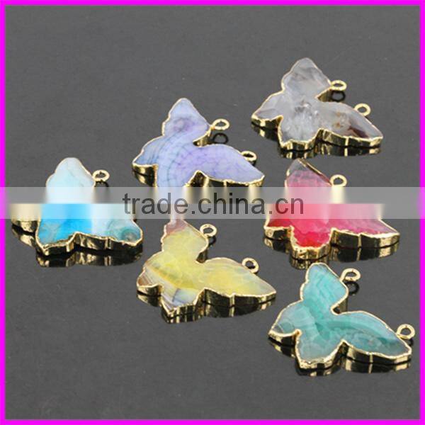 KJL-BD5153 Newest style! Wholesale Gold Plated Nature Butterfly shape druzy drusy agate stone double buckle pendant