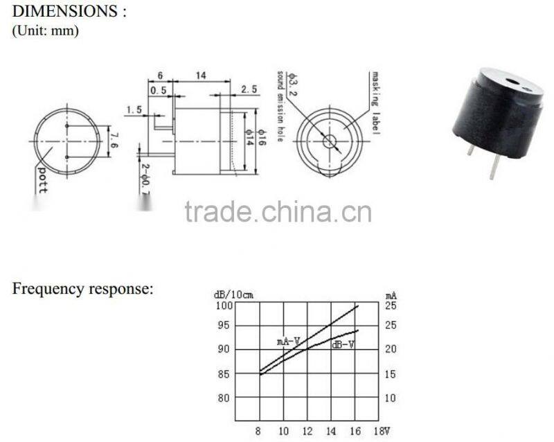 FB-16SP12 2pins small and efficient buzzer electromagnetic signal transmitter (FBELE)