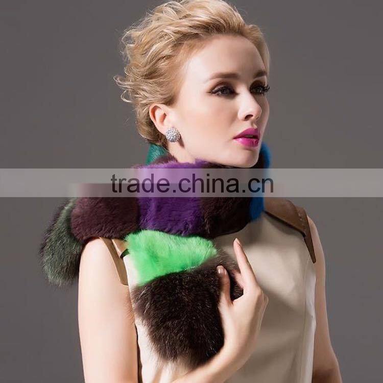 New Product Fashion Women Winter Contrast Color Rabbit Fur Scarf with Raccoon Fur Scarf Neckerchief