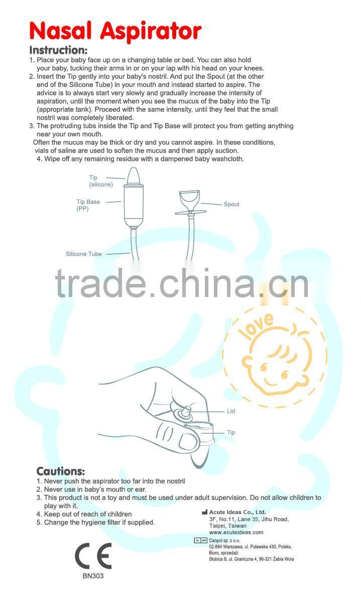 CE Approval Silicone Baby Nose Aspirator -BPA FREE