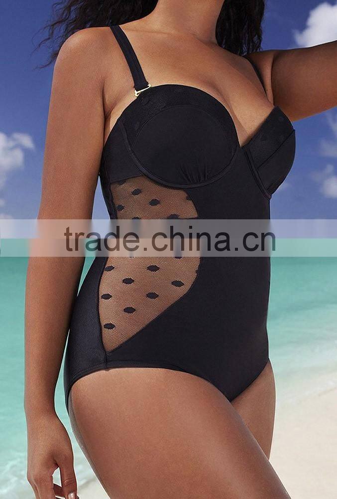 black sexy hollow out spot plus size bikini for fat women MK-KF598