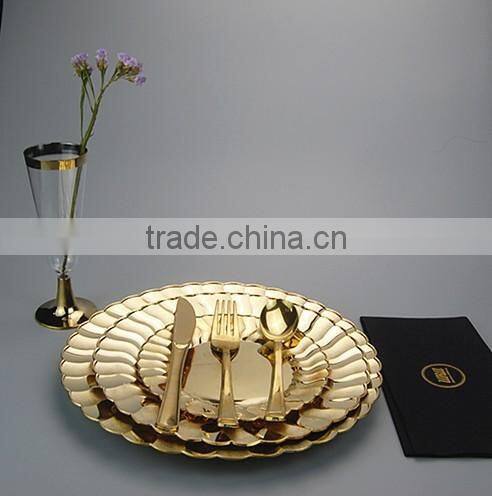 6"Plastic Disposable Gold Dinner Plate With Folwer Brim