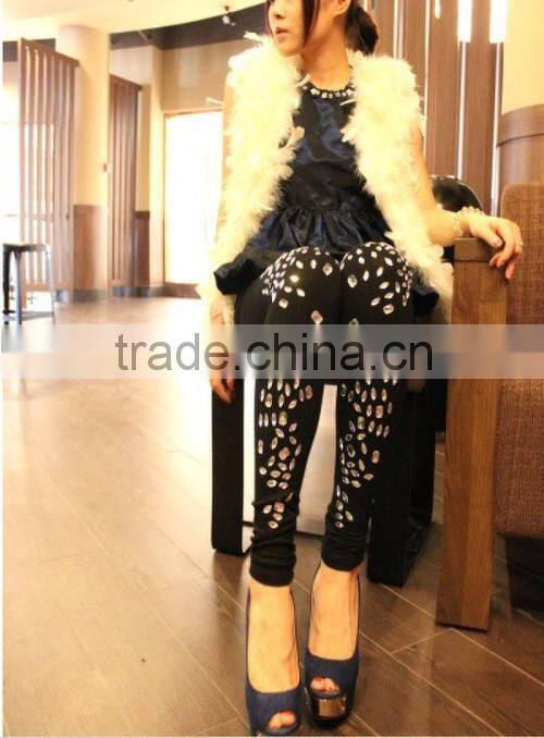 Leggings With Crystal Decoration Girls Hot Leggings , Summer Slim Leggings
