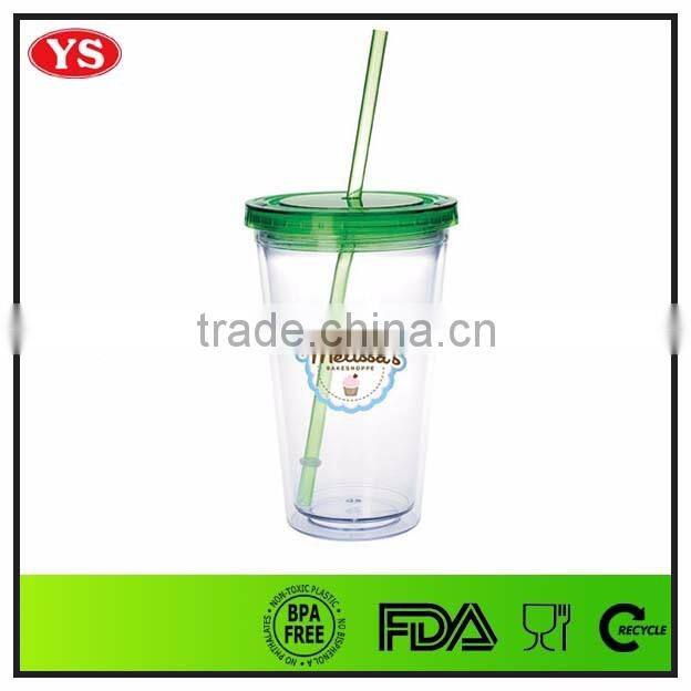 16oz bpa free plastic beverage to go tumbler with straw