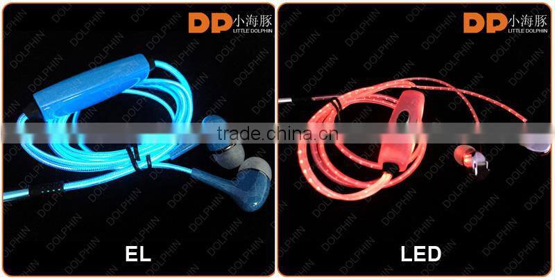 new premium super stereo bass glowing headphones 3.5mm in ear earbuds EL wired earphone