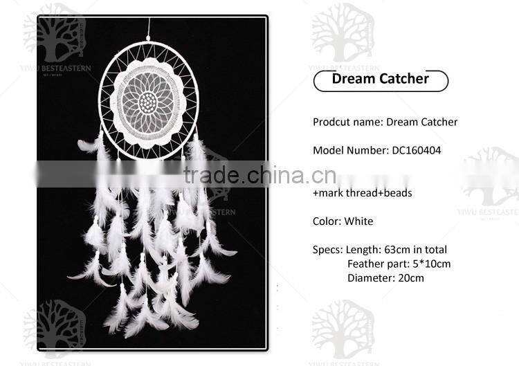White dream catcher with feathers wall hanging decoration decor ornament