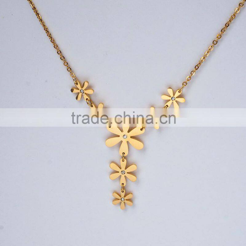 Long Connected Flower Necklace Stainless Steel Women Jewelry Sets Wholesale