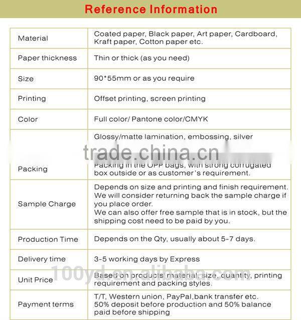 Art paper kraft business cards 250gsm visiting card models