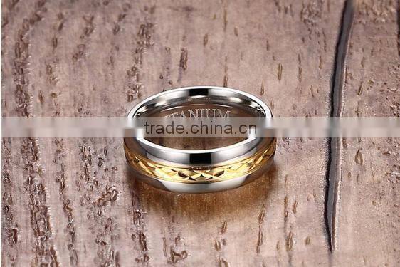 KSF IP Gold Plated Titanium Wedding Ring Titanium Ring With Middle Gold Plated Design Rings 2016