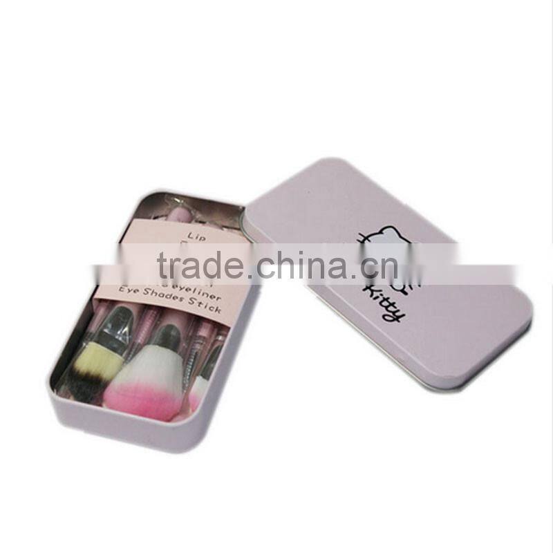 Hot sell professional 7pcs per set hello kitty makeup brushes pink wood handle synthetic hair make up brush set