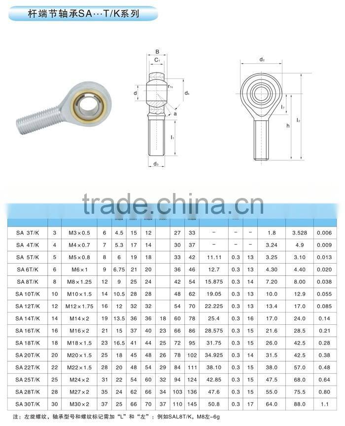 In sizes M4 male female rod end bearings