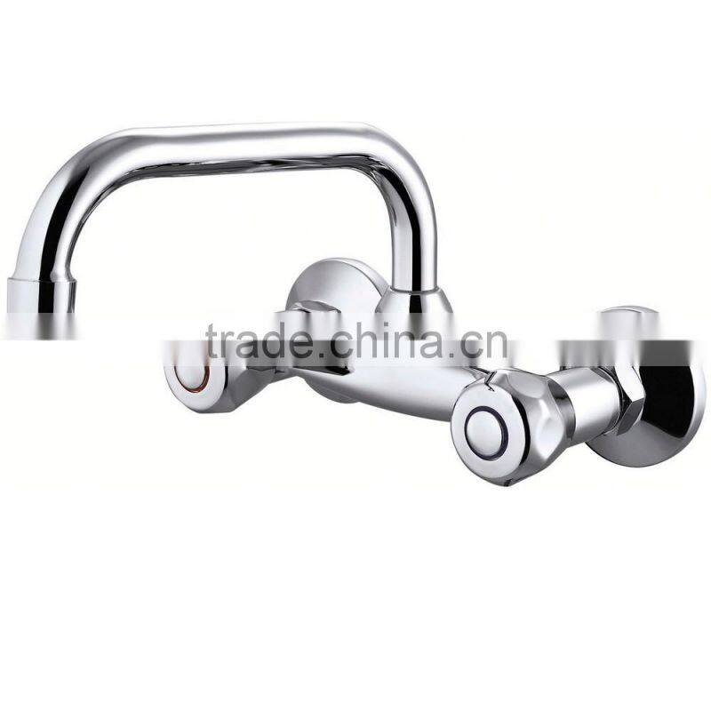 Wall Mounted Dual Handles Brass Kitchen Faucet