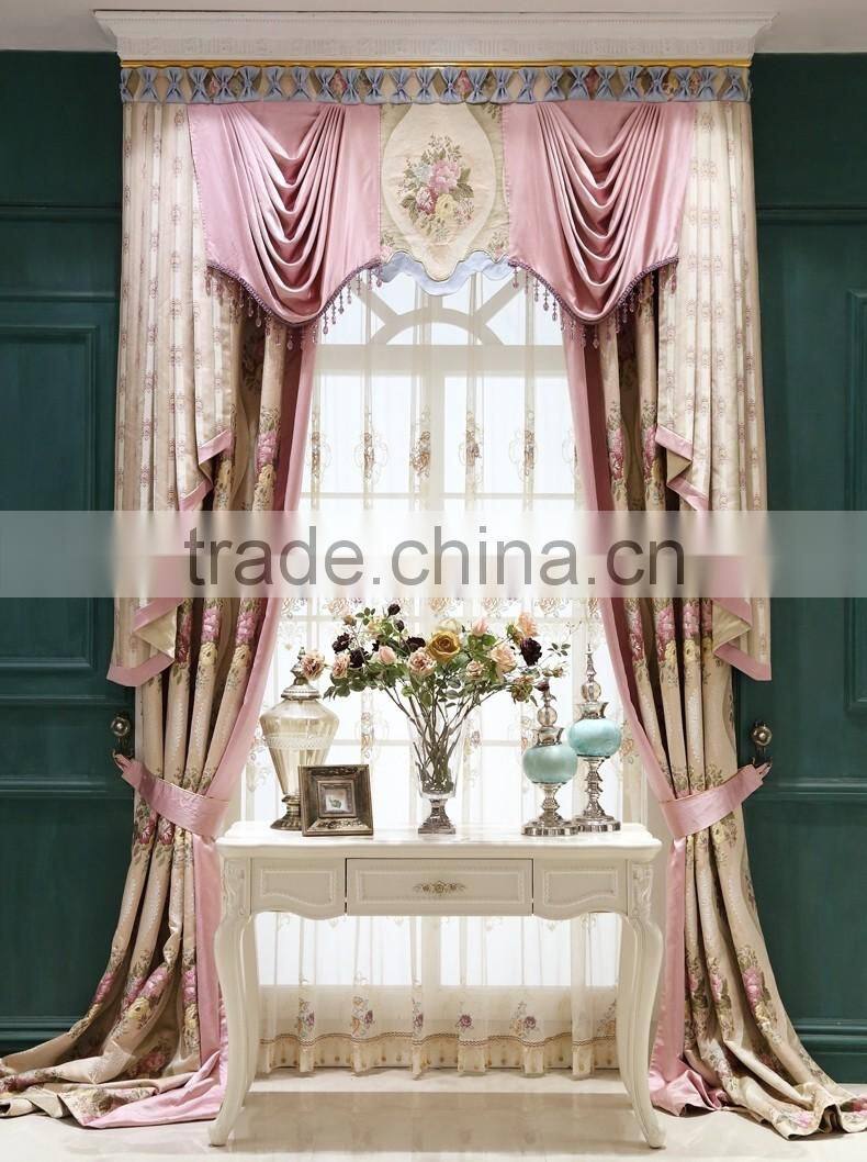 European Classical Princess Adorable Pink French Window Curtain, Warm and Sweet Pastoral Bay Window Curtain