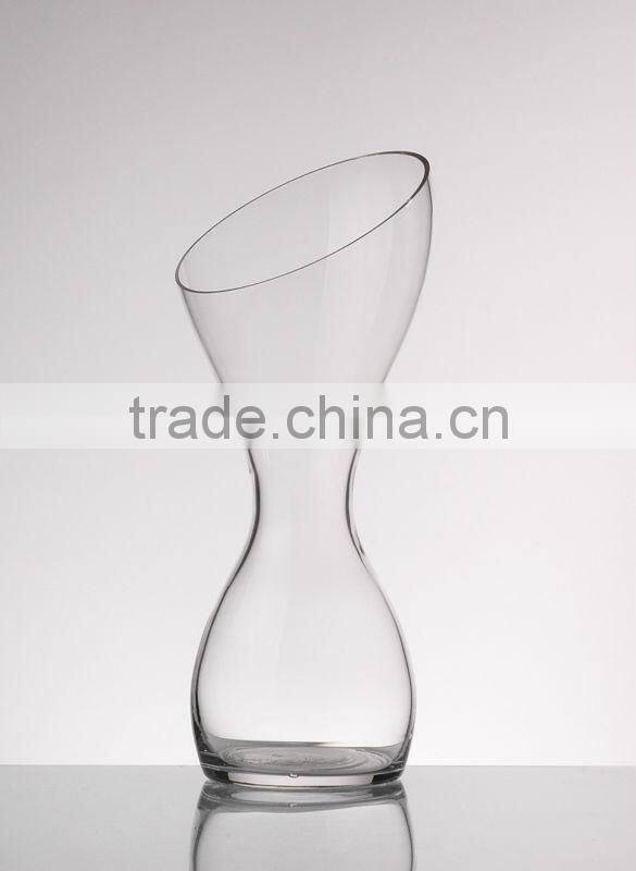 crackled slant top colored glass vase,glass vase slant top,glassware crackled
