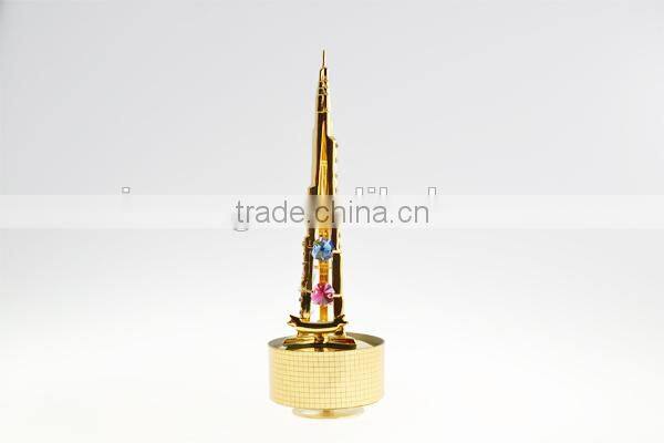24K Gold Plated Dubai Tower Music Box with Crystals from swarovski